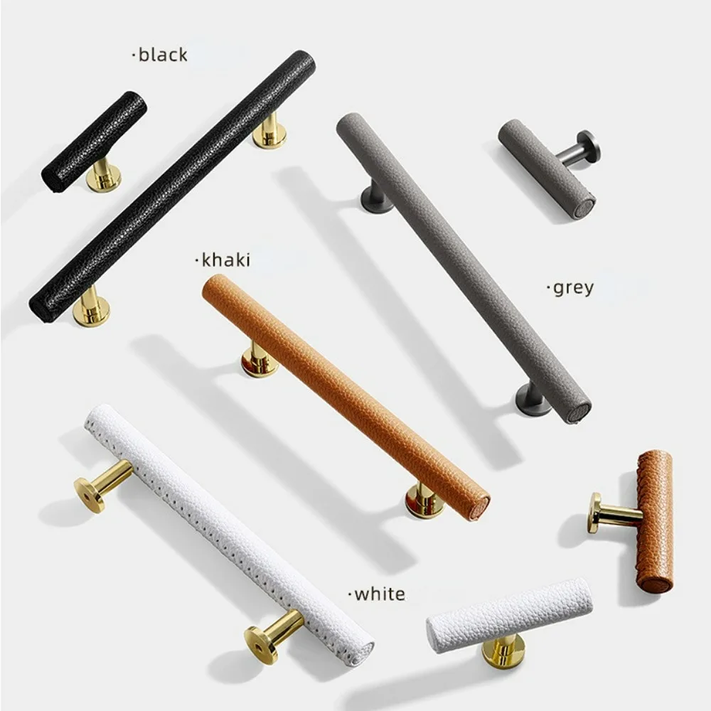 Leather Kitchen Cabinet Handles with Zinc Alloy Base Luxury Cupboard Drawer Pulls Modern Wardrobe Door Handle Furniture Hardware