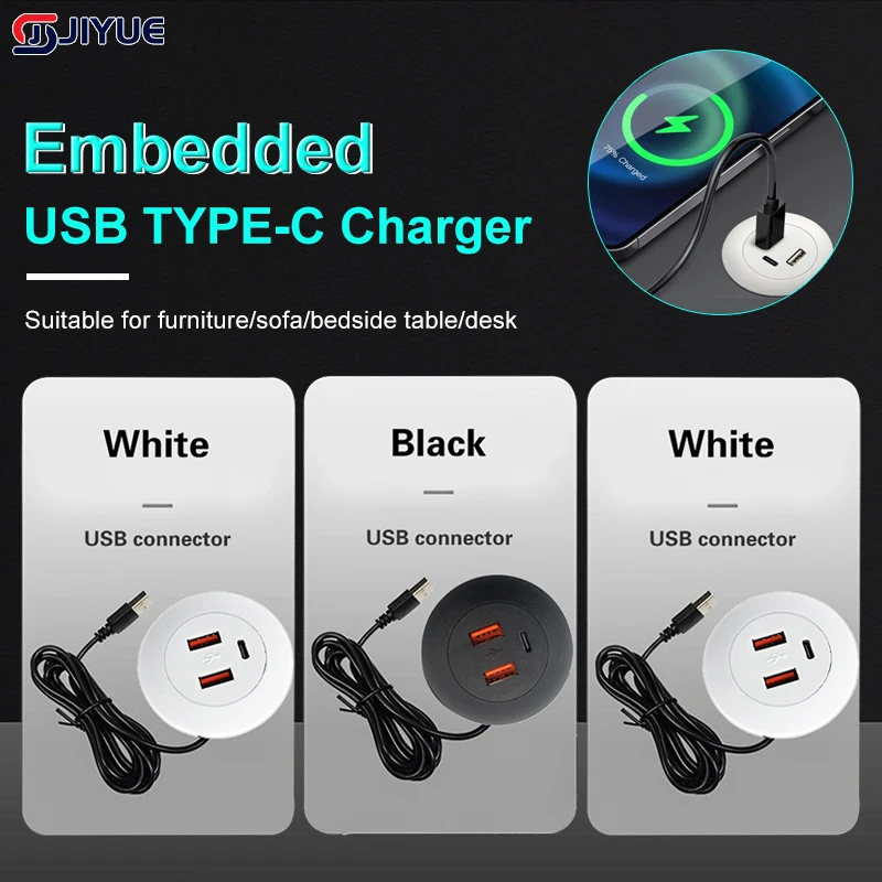 NEW Embedded Desktop USB2.0 To USB TYPE-C Charger Extension Cord Mobile Tea Table Sofa Concealed Fast Charging Cable Connector