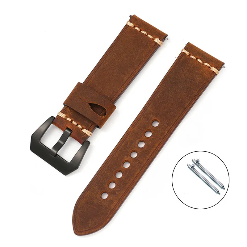 Genuine Leather Watch Strap 20mm 22mm 24mm Handmade Stitching Black Brown Gray Watchband for Replacement Belt