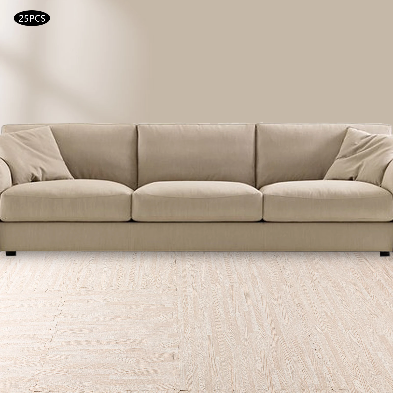 بلاط أرضيات رغوي مطبوع بسمك 10 مم مع نمط حبوب الخشب الأبيض، مجموعة مكونة من 25 قطعة من سجادة لعب الألغاز المتشابكة غير القابلة للانزلاق لغرفة الأطفال #6