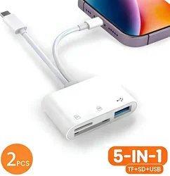 5-in-1 USB 3.0 Lightning Type C SD TF Card Reader Adapter for iPhone iPad MacBook Samsung Android Cameras Other Devices