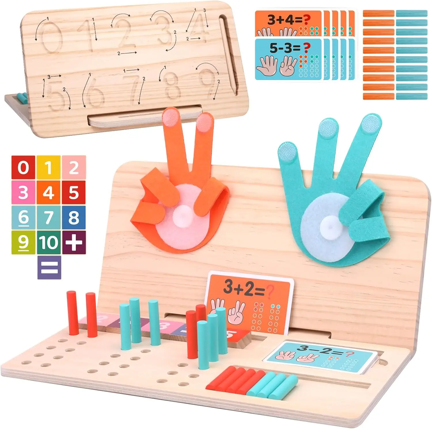 Montessori brinquedos de madeira brinquedo dupla face contagem de dedo & número placa de rastreamento educacional aprendizagem matemática brinquedo para crianças pré-escolares