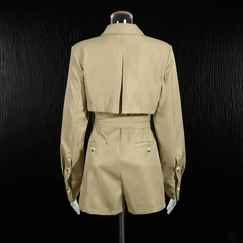 ZOCI المرأة سترة واقية السراويل بذلة تقسم معاطف حزام طويلة الأكمام الإناث قطعة واحدة جاكيتات بلون 2025 جديد #4