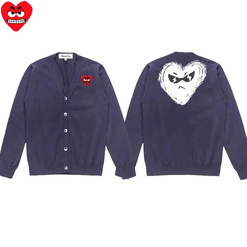 Splashing Ink Love Printing Men Cardigan Cotton Cool Snag Heart Embroidery V-Neck Single Breasted Long Sleeves Autumn  Sweater