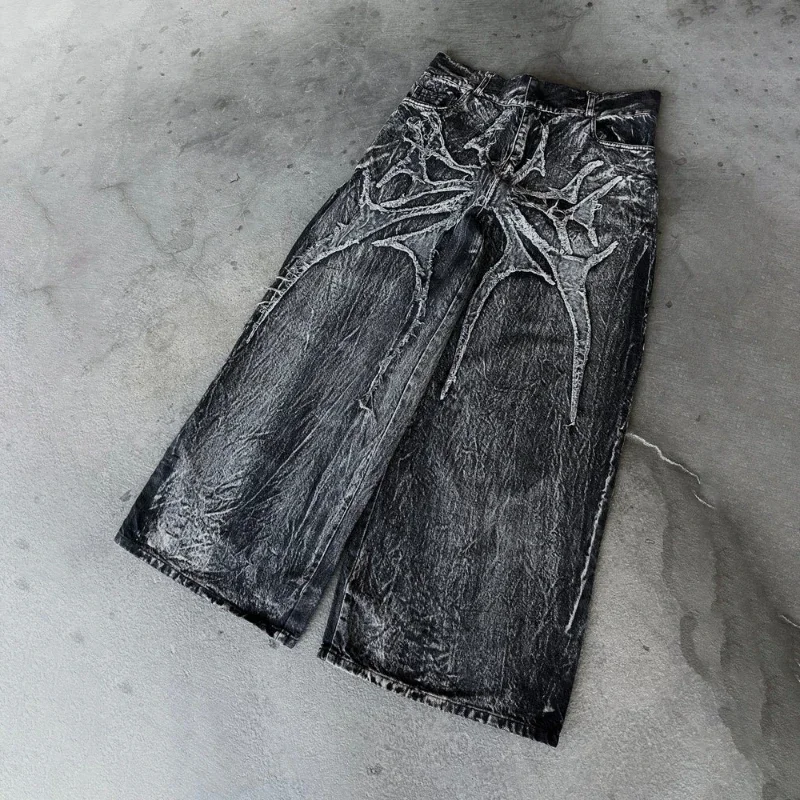 Y2K High Street Spider Embroidery Patch Hip Hop Street Apparel 2026 Spring and Autumn New Gothic Retro Loose Unisex Mop Pants