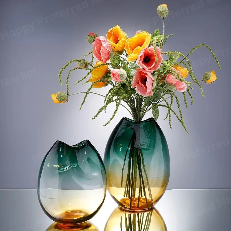 manually blown handmade glass vase Modern gradual thickening Colorful hydroponic flower vase