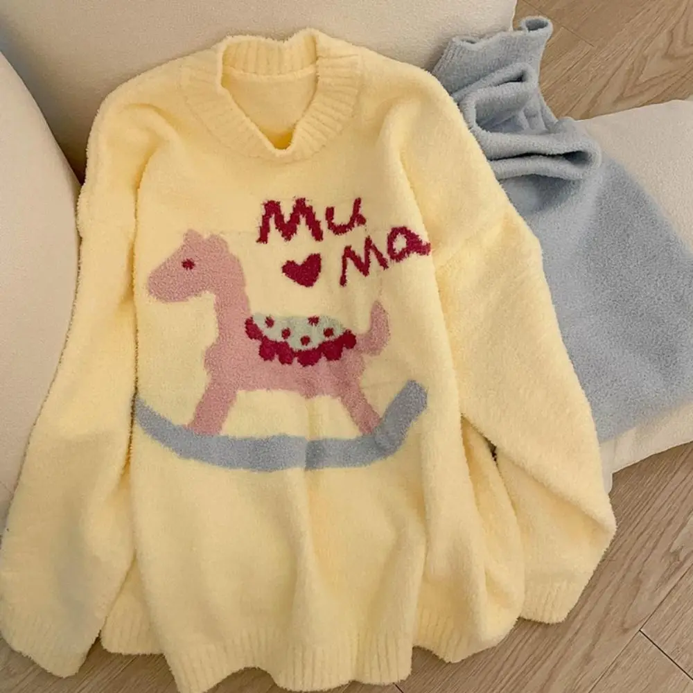 Ins الحصان بيجامة من الصوف مجموعة بطة أرنب كم طويل رشاقته الدافئة ملابس خاصة فضفاضة Kawaii الكرتون منامة دعوى الخريف الشتاء