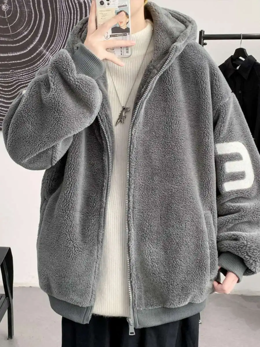 معطف شتوي للرجال من فراء الخروف مع غطاء للرأس من القطن كاجوال طويل بسحاب للإغلاق معطف مملوء بالبوليستر ملون #2