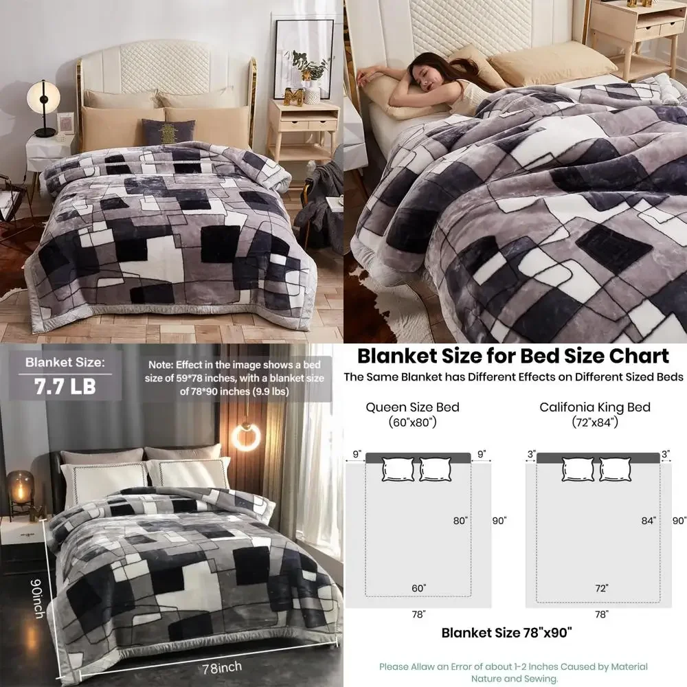 Тяжелое флисовое плюшевое одеяло из норки размера «queen-size», 78x90 дюймов, 2-слойное, с геометрическим узором, 7,7 фунта, очень мягкое и уютное, идеально подходит для