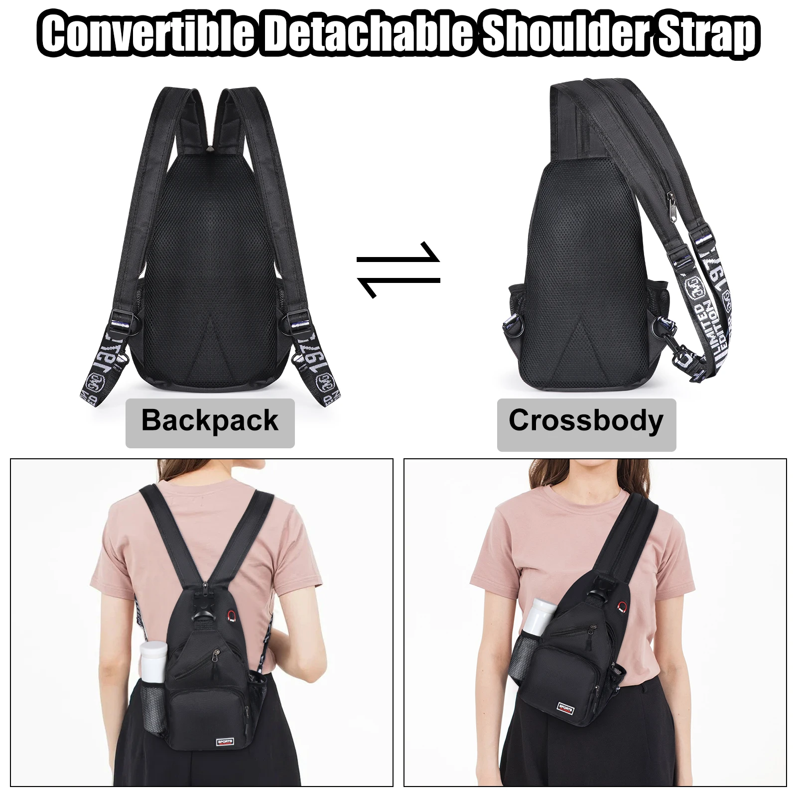 Polarshe Travel Men Chest Shoulder Bag With Earphone Hole Sports Chest Bag Crossbody Mini Women Belt Bag Multi-Function Backpack