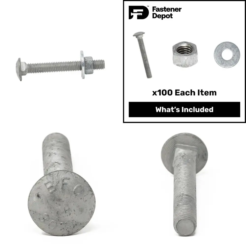 

Комплект оцинкованных болтов с кареткой 3/8-16 x 3-1/2 шт., 100 шт., класс 307А, в комплекте с плоскими шайбами и шестигранными гайками