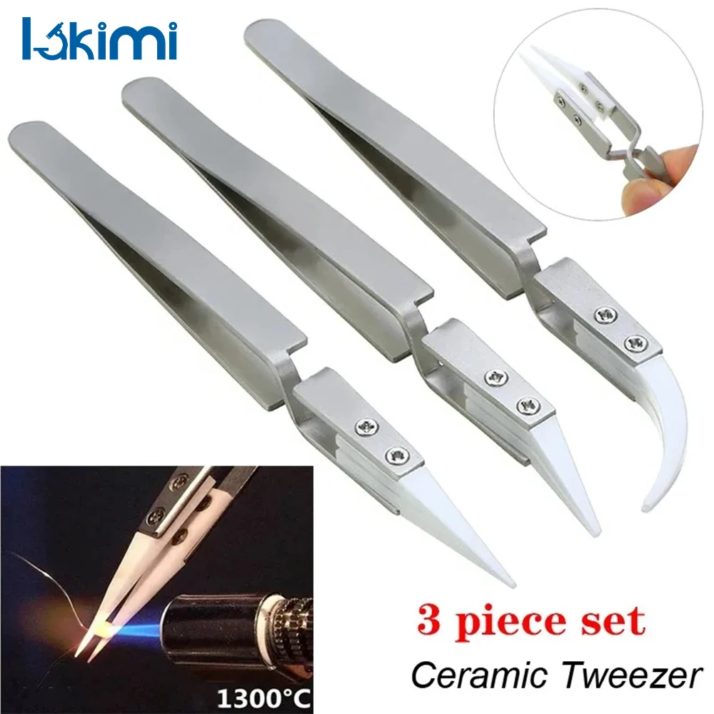 

1/3pcs Ceramic Anti-Static Tweezers, Acid Resistant Straight Tip, Reverse Electronic Soldering Chuck Tweezers LK-AA19