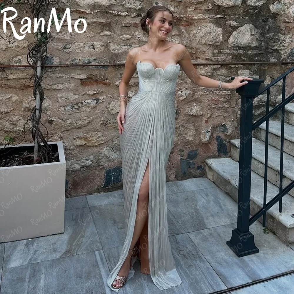 

Ranmo 2025 New Customized Scalloped Prom Dresses Mermaid Sleeveless Pleated High fork Floor Length Party Dresses Evening Dresses