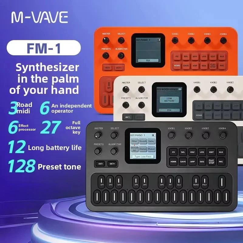 M-Vave Fm-1 Portable Fm Synthesizer Built-In Speaker Bluetooth Midi 6-Operator 32-Algorithm 128 Presets 12h Battery Holiday Gift