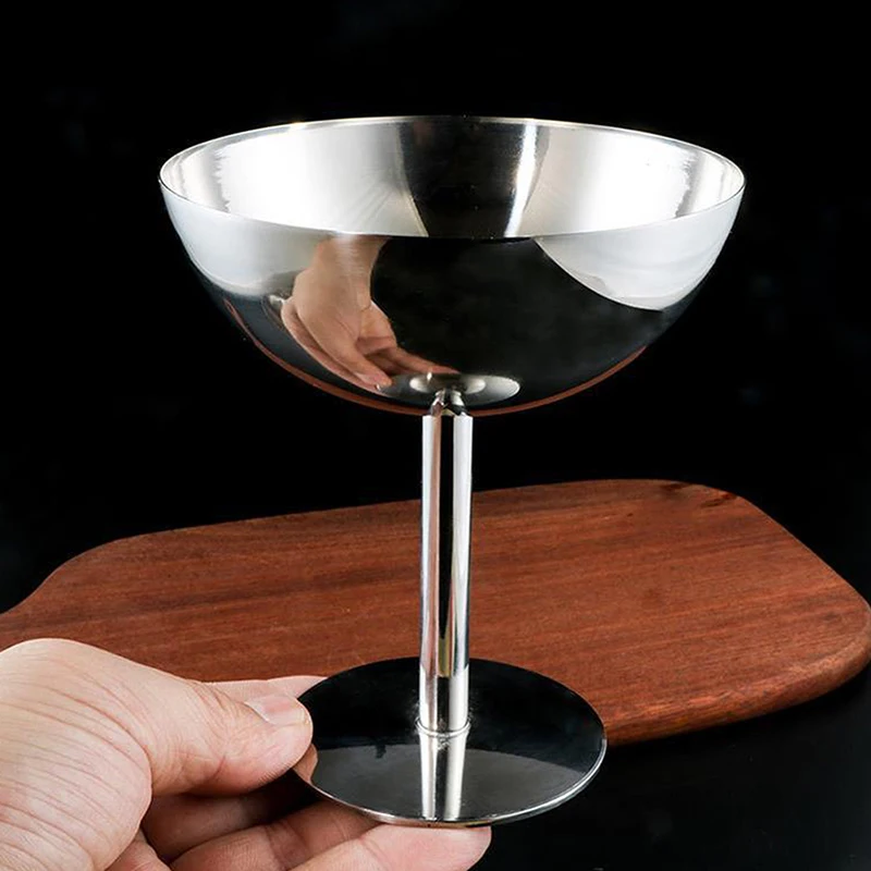1Pc Stainless Steel Goblet Bar Wine Glasses Party Ice Cream Cups Dessert Cup New