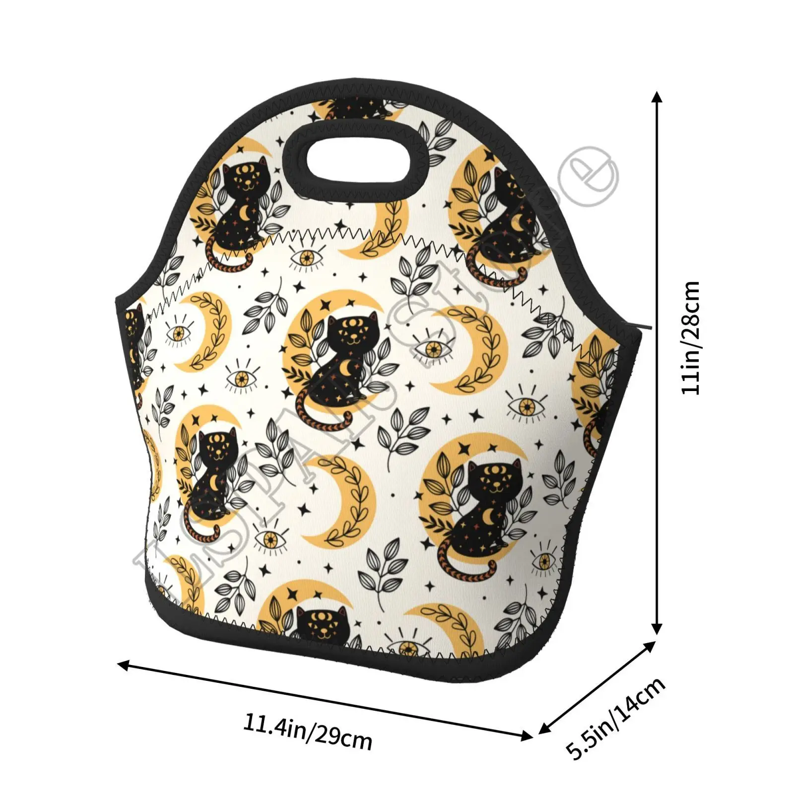 Neoprene Lunch Tote Bag Magic Cat Moon Witchy Thermal Lunch Carrying Bag, Lunch Box & Food Container, Insulated Soft Lunchbox