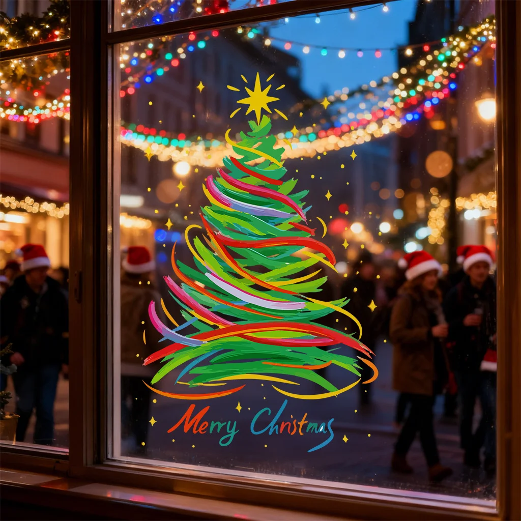 60 سنتيمتر كبيرة الحجم شجرة عيد الميلاد نافذة الخصوصية ملصقات الملونة الشريط شجرة عيد الميلاد الزجاج فيلم عيد ميلاد سعيد جو الديكور #2
