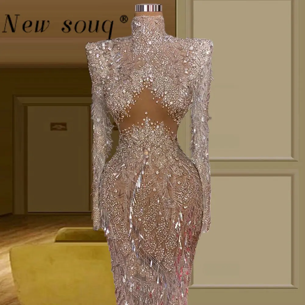 

Dubai Long Sleeve Muslim Evening Gowns 2023 Luxury Elegant High Neck Turkey Wedding Party Dresses Women Sexy Robes Middle East