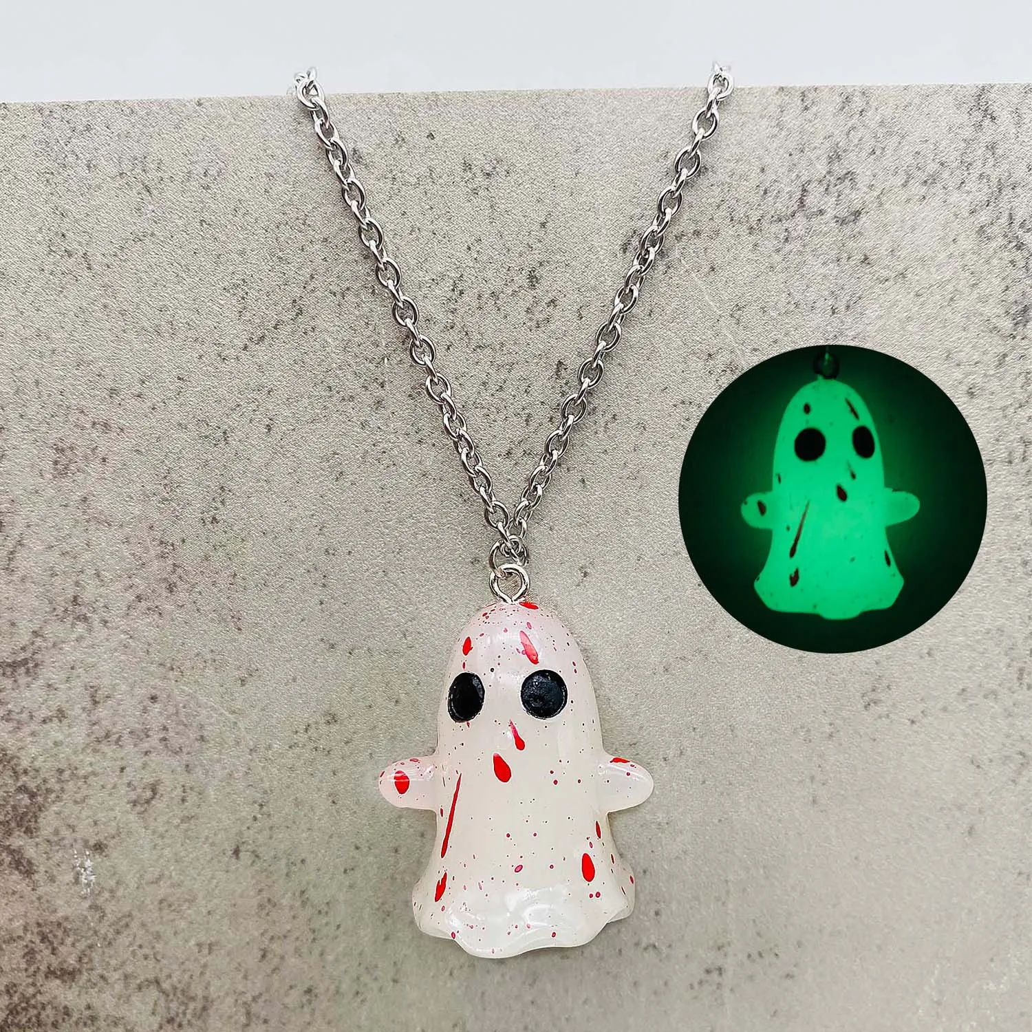 Night Light Ghost acrilico collana di Halloween Halloween Tiny Glow-In-The-Dark Spooky Charm orecchini gioielli per feste regali per le donne