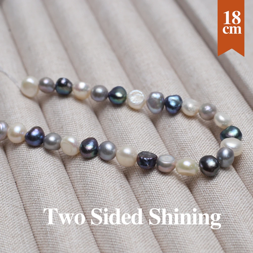 18cm Natural Freshwater Pearl Beads Two Sided Shining Mix Pearl Loose Spacer Beaded for Making DIY Necklace Bracelets 7-8mm