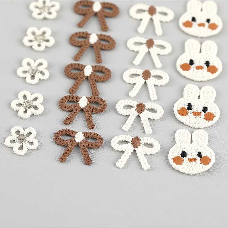 25PCS/Lot Matte Embroidery Milk Rabbit Flowers Stick Sewing Patches For Clothing