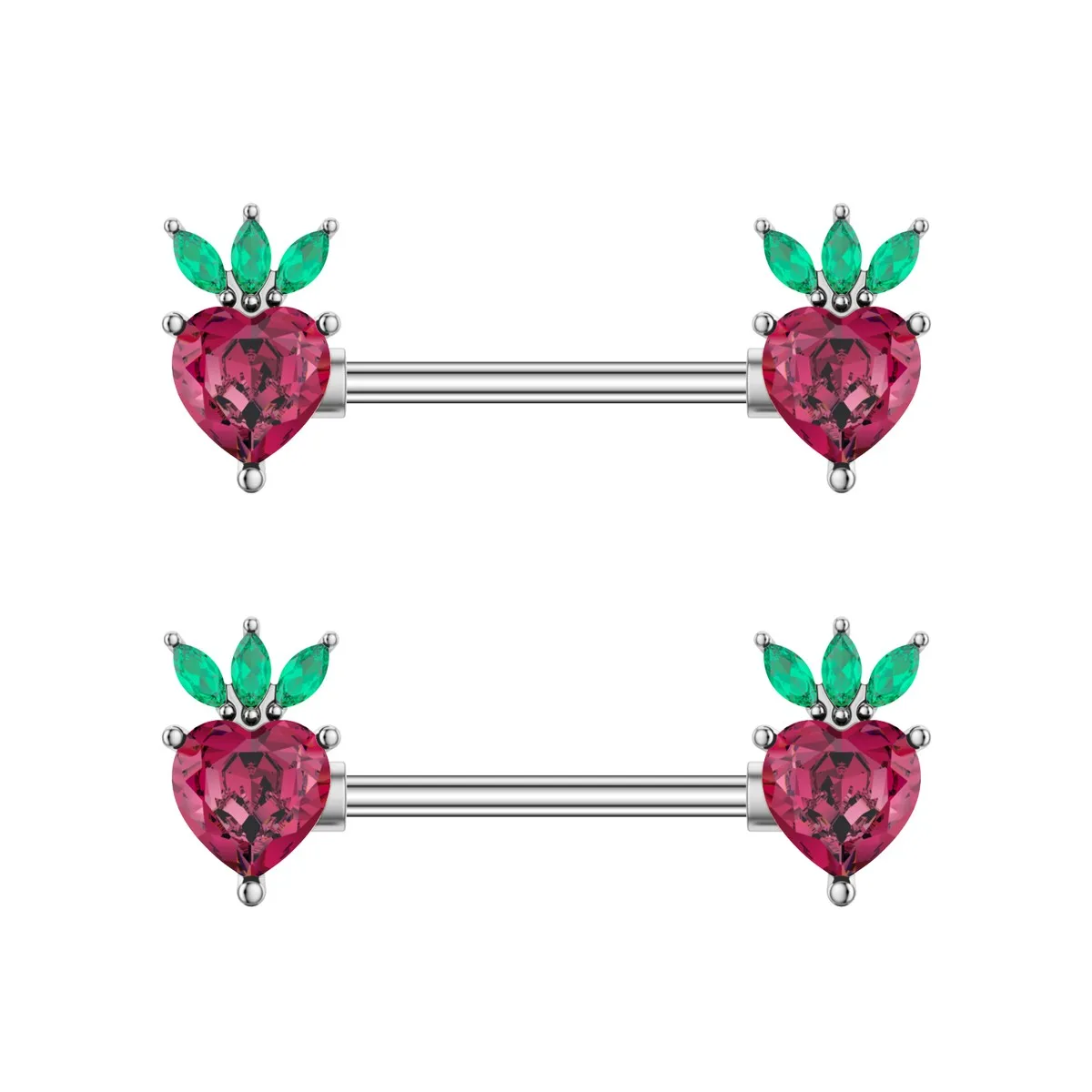 2pcs Red Crystals CZs Nipple Piercing Heart Barbell