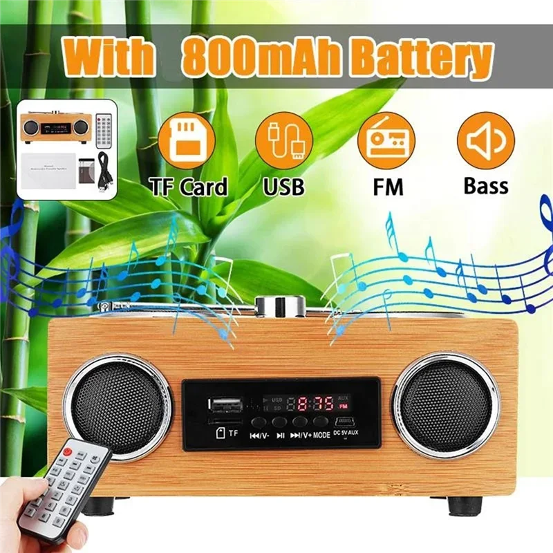 Retro Multifunction AB Repeater Bluetooth Speakers Wireless Portable Bamboo Wooden Fm Radio Boombox TF USB Card Mp3 Music Player