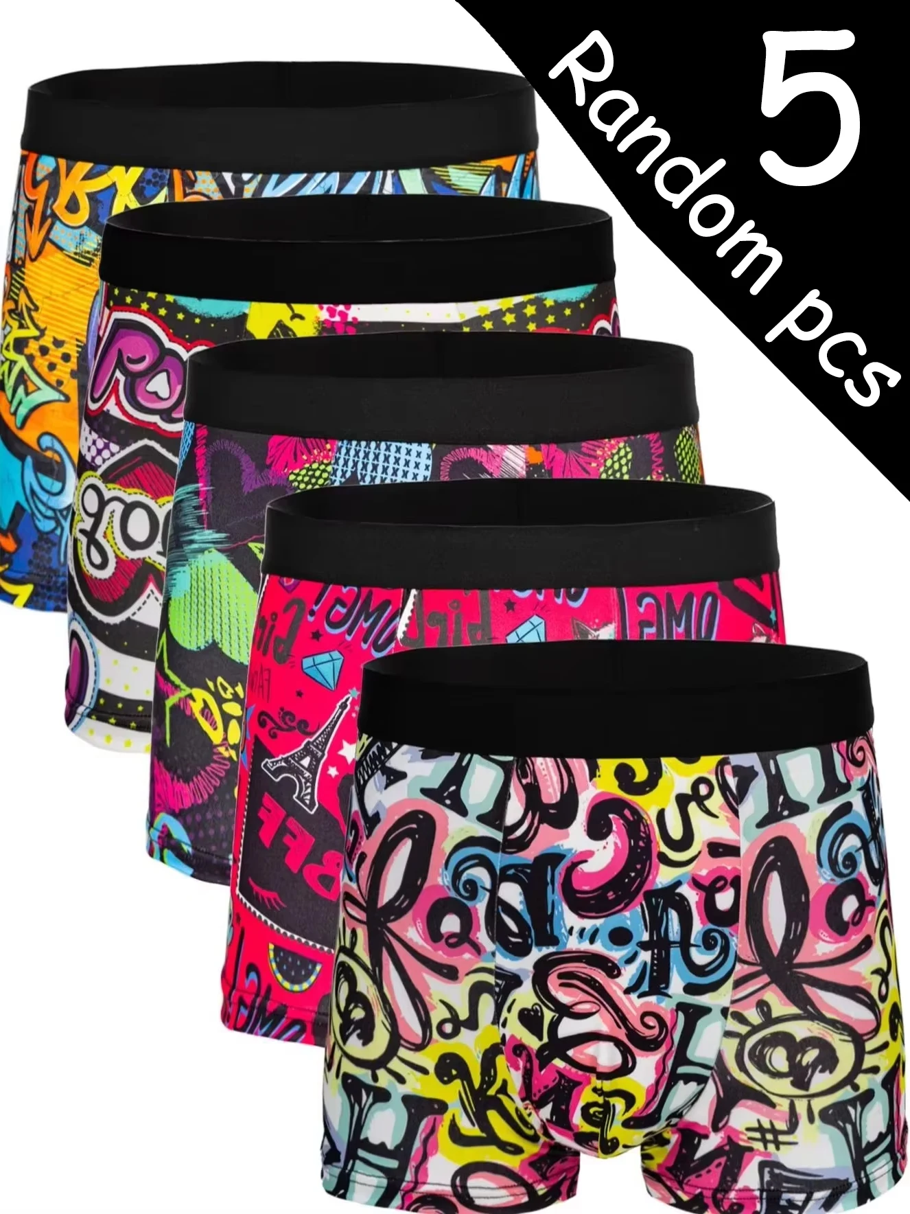 

5pcs Random fashionable men underwears comfortable soft fashionable printed, casual and versatile men's boxer shorts