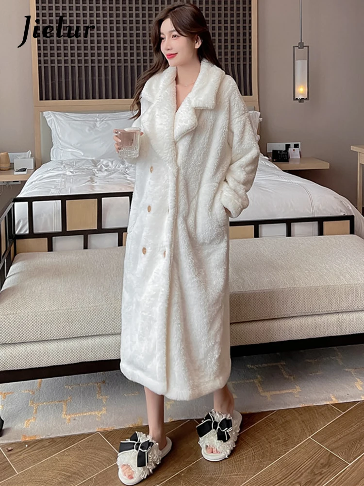 Jielur Coral Velvet Robe Women New Thickened Warm Lovely Solid Color Pajamas Autumn Winter White Bathrobe Woman Home Clothes