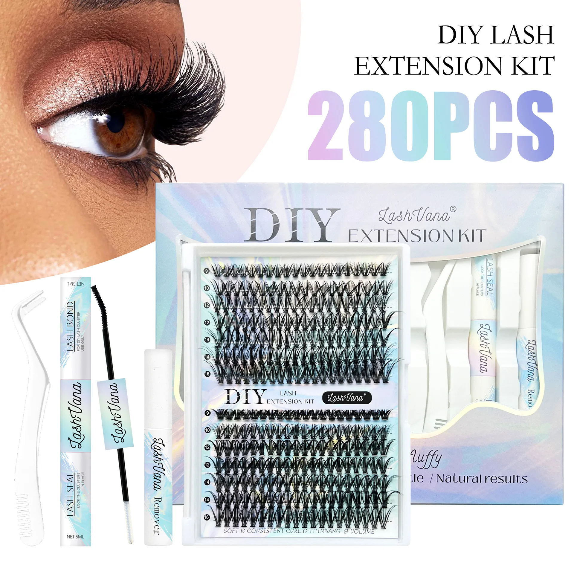 DIY Lash Extension Kit Individuele wimperverlengingsset Lash Cluster Wimpers Kit Lash Glue Remover voor wimperextensions Make-up