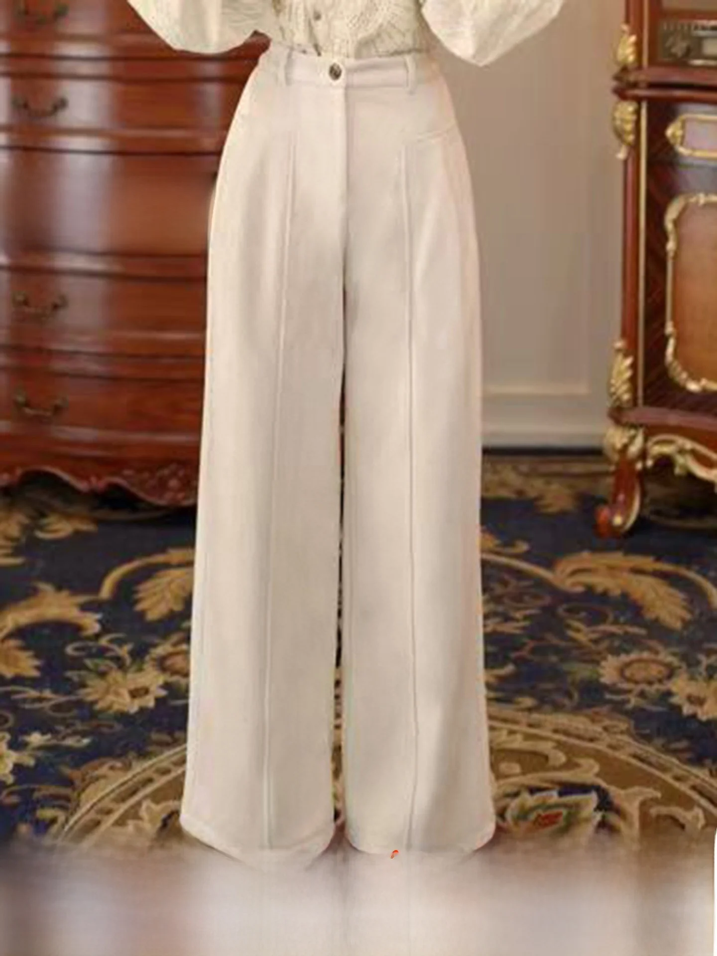 

Женские повседневные брюки с высокой талией и широкими штанинами, однотонные, в стиле ретро, из зимней коллекции.