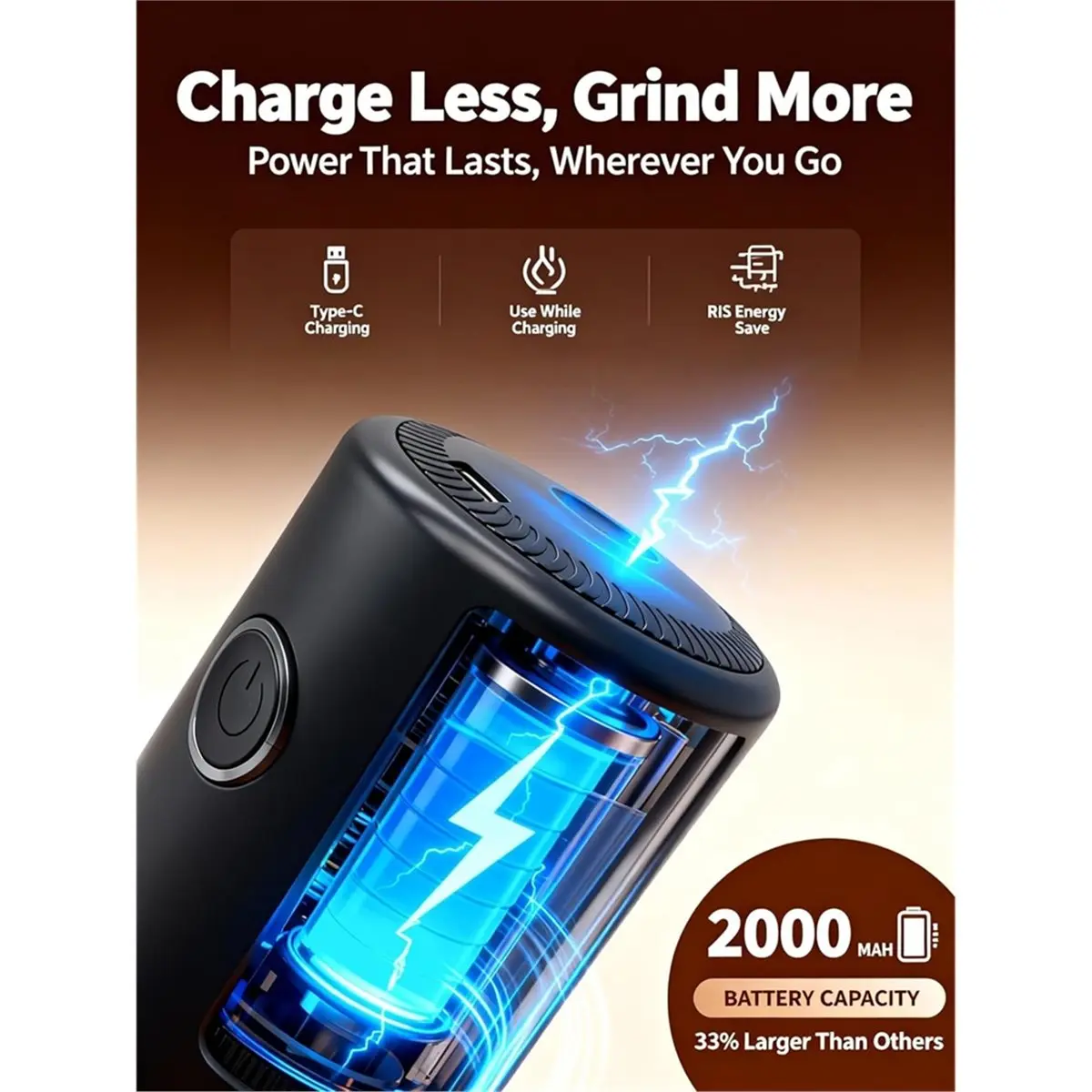 ad11-ポータブル電動バリコーヒーグラインダー、充電しながら挽く、ビジュアルビーンホッパー、38種類の外部グラインド設定、旅行用