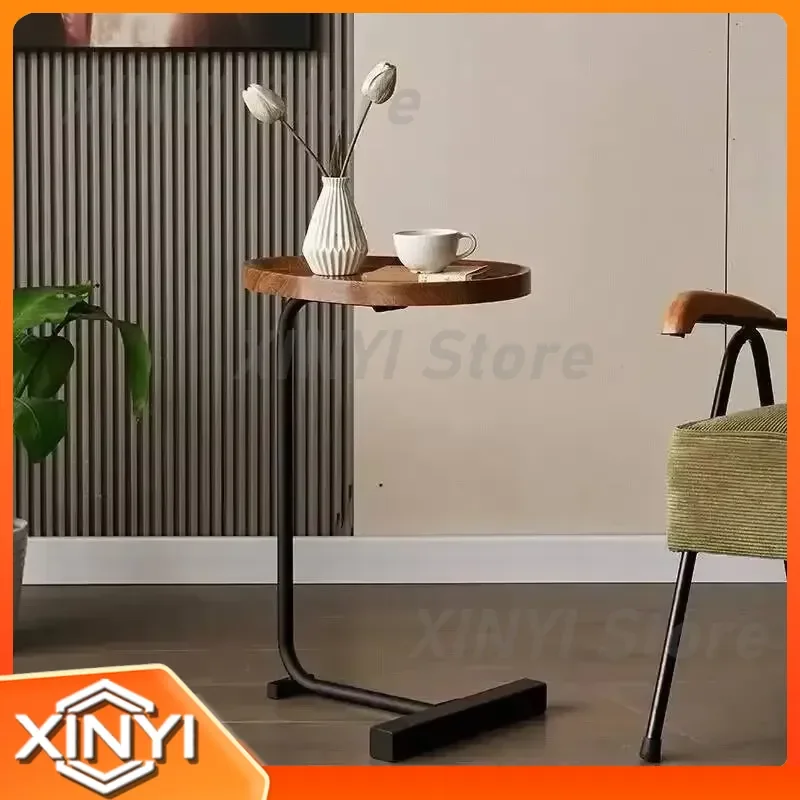 Oval Side Table for Sofa Corner Bedside Reading Coffee Table Tea Table with Solid Wood Top for Living Room Furniture