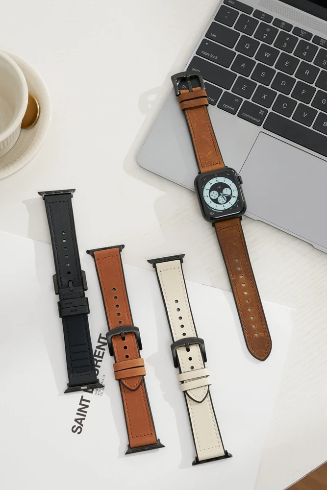 Miękki silikonowy i skórzany pasek do Apple Watch Band 8SE 7 6 5 4 40/44mm 41/45mm gumowa bransoletka do Iwatch 49Ultra 3 2 1 38/42mm