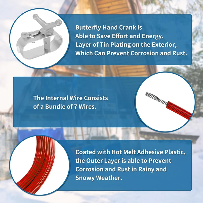 AT69 -100Ft Pool Cover Cable & 2 Winch Suitable For Above Ground Swimming Pool For Securing Above Ground Swimming Pool Covers