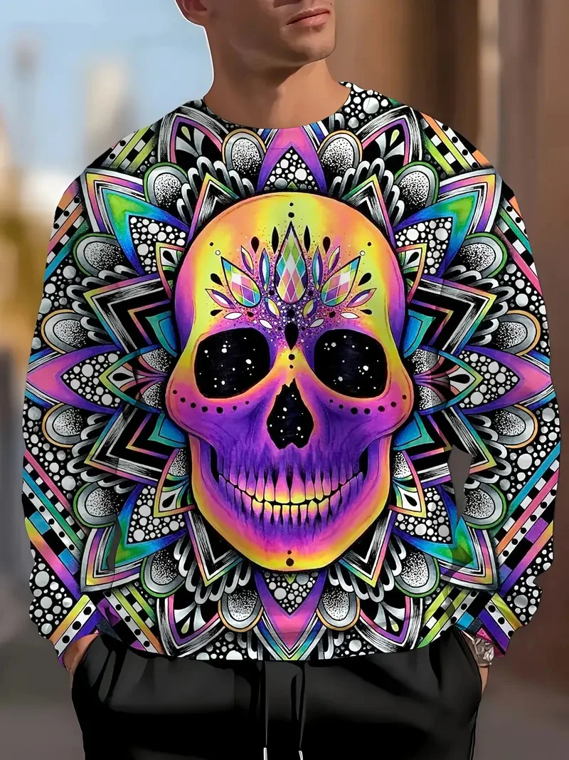 

Мужские толстовки с 3D принтом черепа, модные толстовки унисекс с круглым вырезом, весенне-осенняя уличная одежда в стиле хип-хоп, мужской топ
