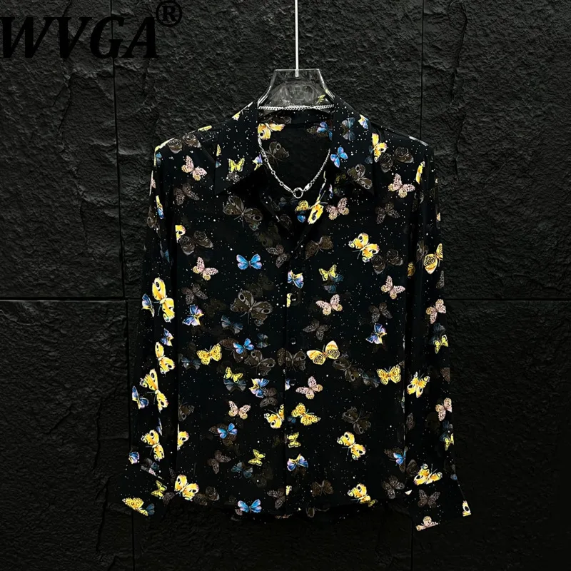 

WVGA Summer New Man High-end Shiny Gold-embossed Printed Trendy Long Sleeve Shirt Niche Chic Casual Turn-Down Collar Tops W22627