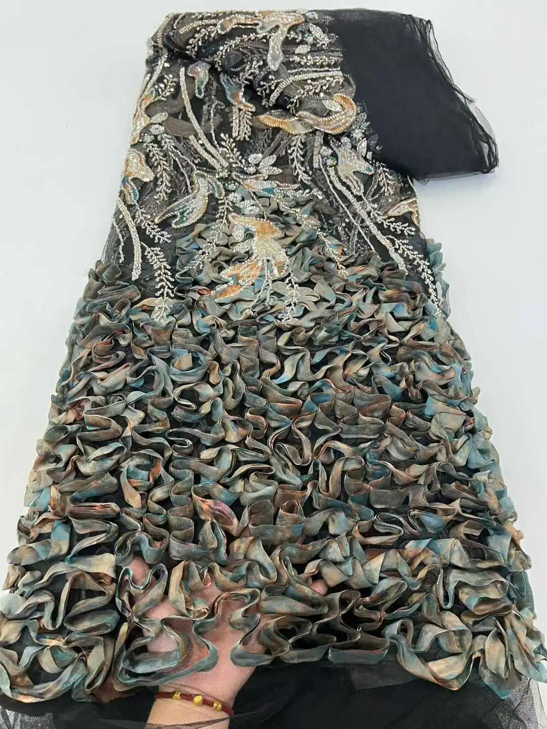 2025 tela de encaje africano tela de encaje con cuentas hecha a mano lentejuelas francesas bordado nigeriano tela de encaje de malla nupcial para coser