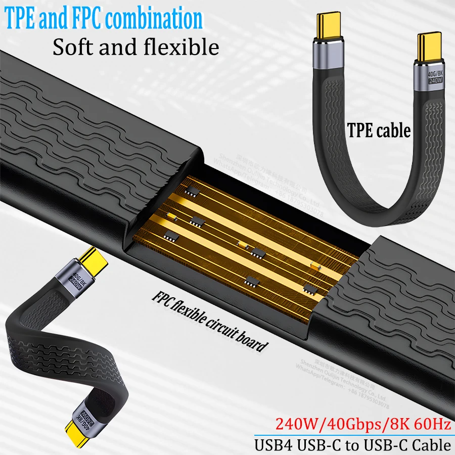 كابل USB4 قصير محمول، كابل USB-C إلى USB-C جديد من Creative مع سلسلة مفاتيح، شحن سريع 240 واط، نقل بيانات 40 جيجابت في الثانية، دقة 8K 60 هرتز UHD لأجهزة الكمبيوتر المحمول والكمبيوتر اللوحي والهاتف #4