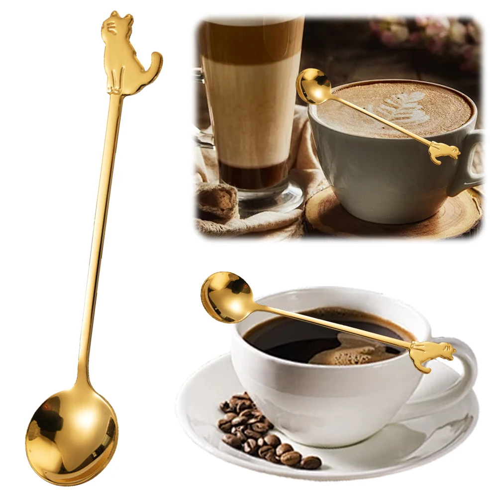 

Ложка для кошек из нержавеющей стали, мини-ложки для мороженого, ложка для перемешивания в форме кошки для кофе/чая/десерта/напития/смешивания/молочного коктейля