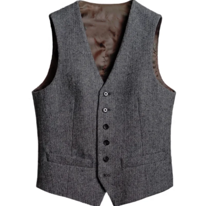 Men's Vest V-neck Sleeveless Herringbone Pattern Elegant Suit Jacket Warm and Windproof 2023 New Product