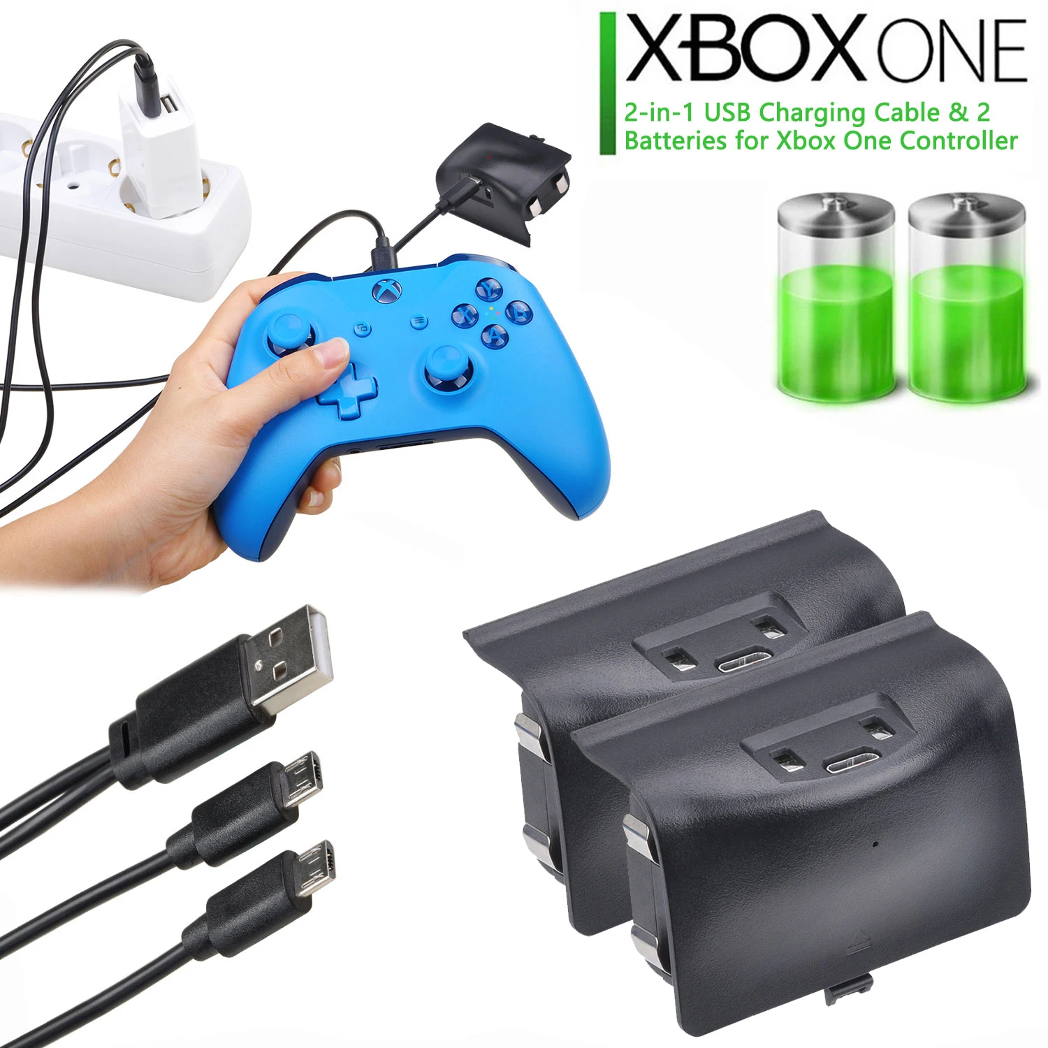 Paquete de batería recargable Pickle Power Xbox one para Xbox One/One S/One X/One Elite, controlador inalámbrico + Cable USB 2 en 1, 2 uds.