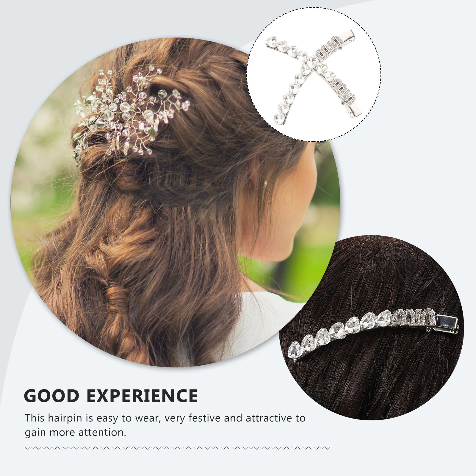 

2pcs Heart Rhinestone Hair Clips for Thick Hair Women Large Barrettes Metal Hairpins Girls Accessories Bright Color Shiny Easy