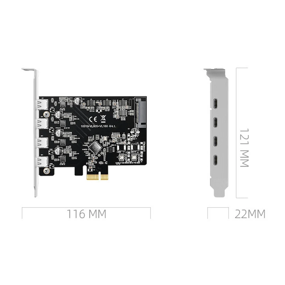 Tarjeta de expansión KC019 de 7 puertos PCIE a USB 3,1 tipo C, 5gbps, PCI Express X4/X8/X16, adaptador de corriente SATA de 15 Pines, elevador Pcie