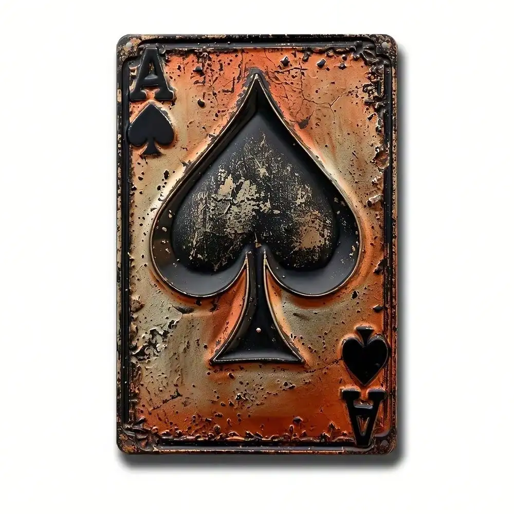 Vintage Ace of Spades Poker Metal Sign Retro Grunge Playing Card Wall Decor Bar Game Room Man Cave Hanging Plaque