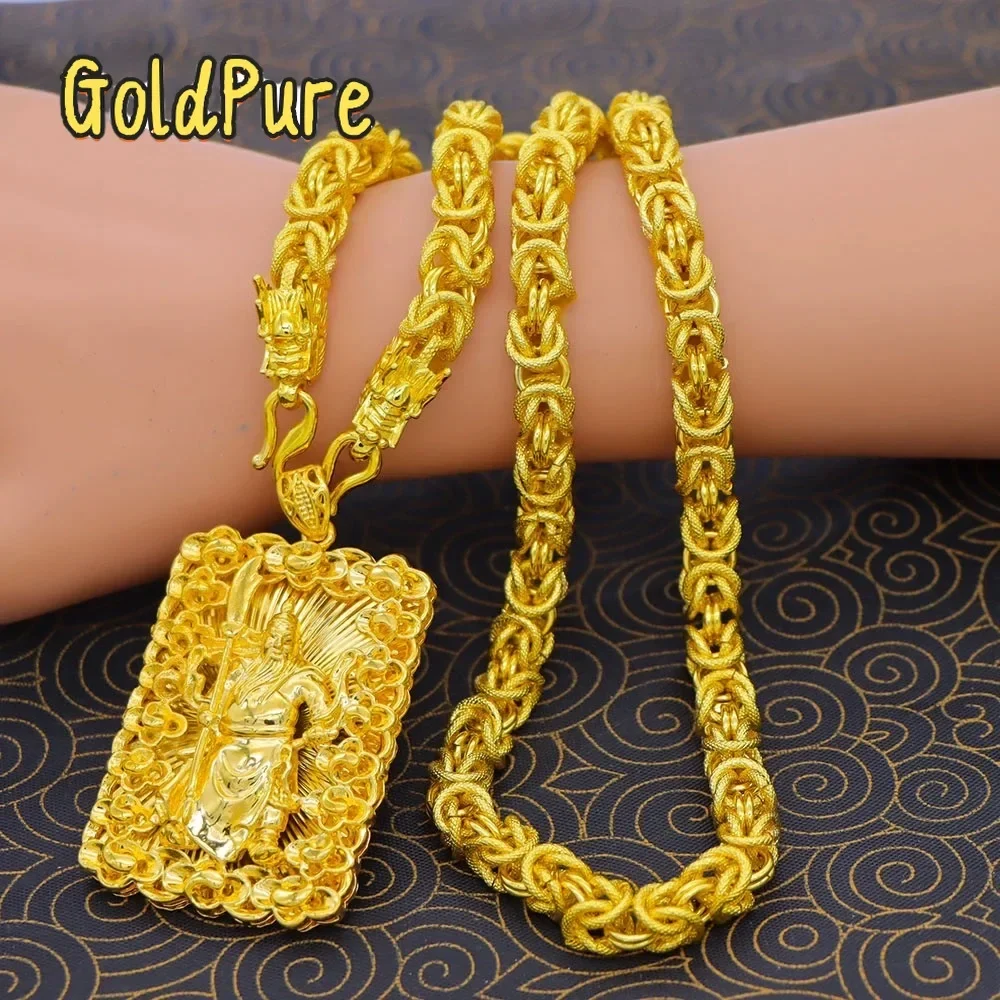 

Goldpure Flame Guanyin 9999 24K Real Gold Round Bead Necklace Pendant Male Domineering Eagle Pendant Square Brand Clothed Dragon