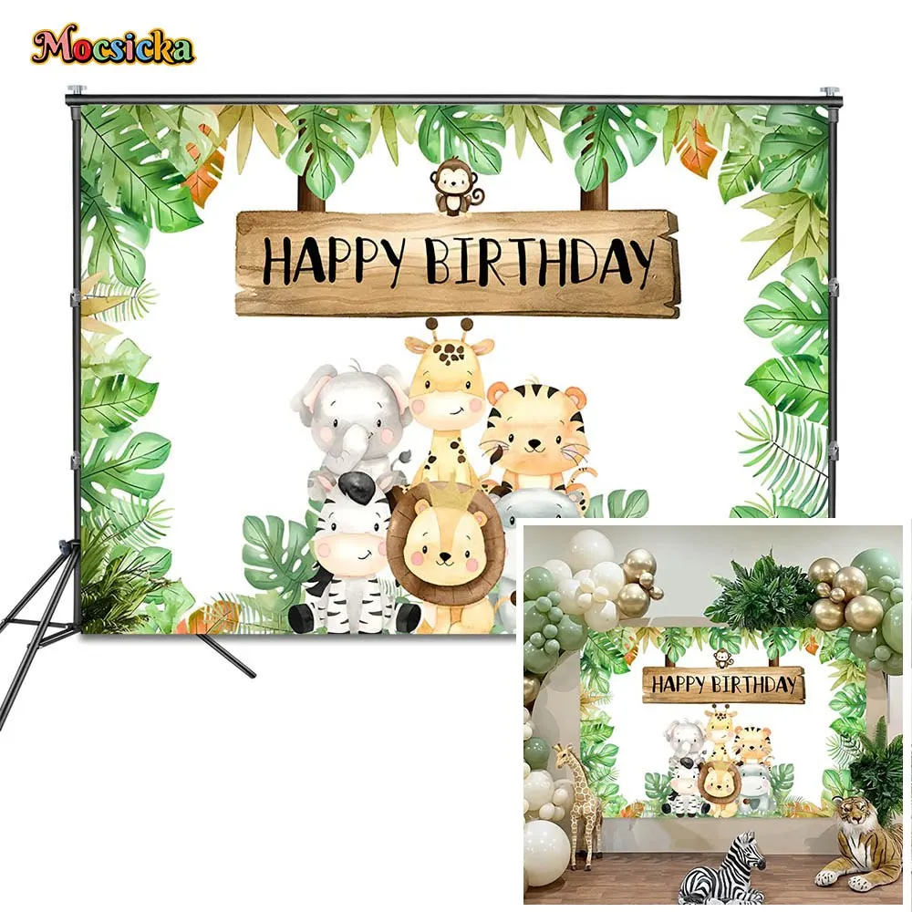 

Mocsicka Jungle Animals Kids Birthday Background Wild One Boys 1st Birthday Safari Party Decor Backdrop Banner Photo Shoot Props