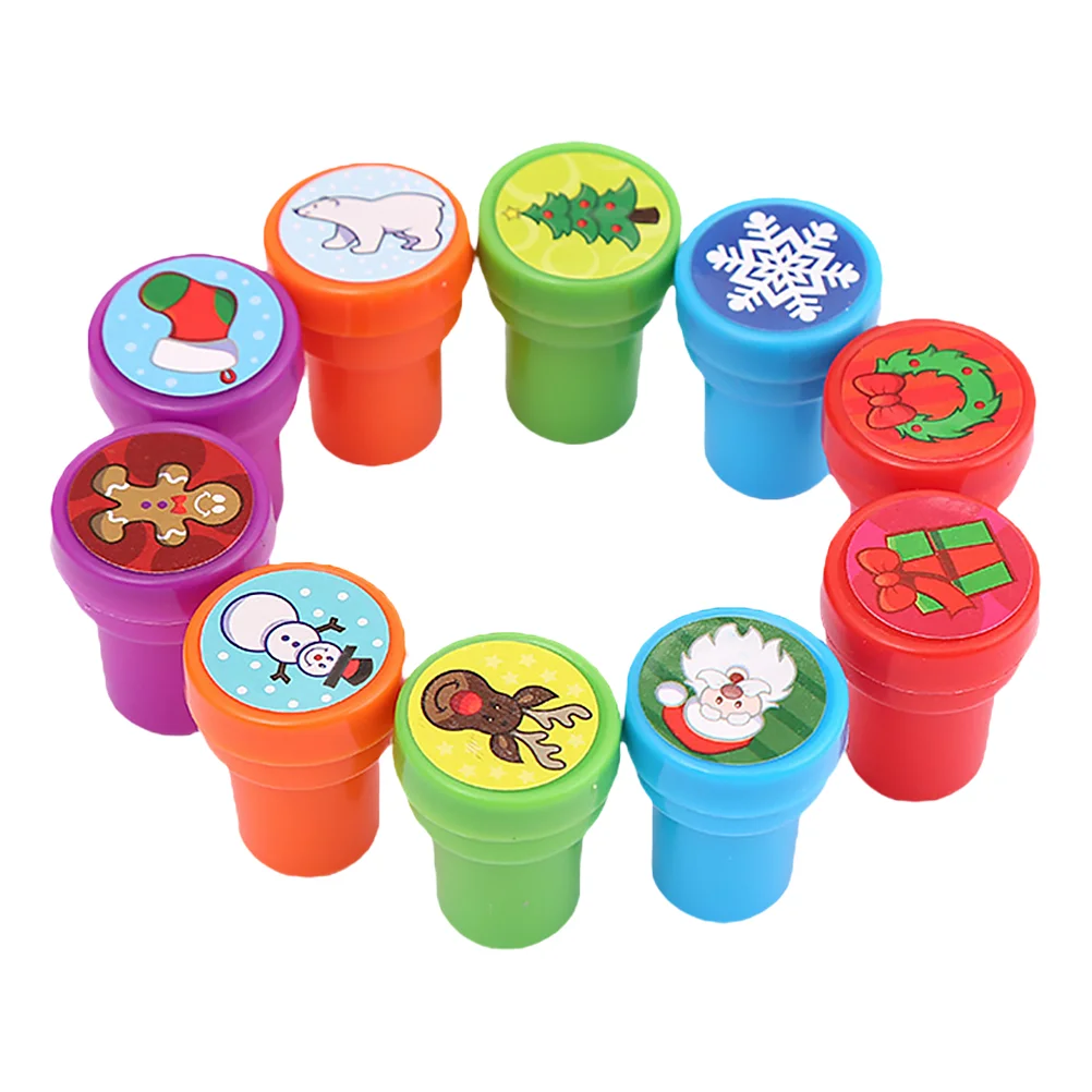 

10 Pcs Children's Stamp Toy Kids Stamper Christmas Die Plastic Graffiti Stampers Drawing Student Painting