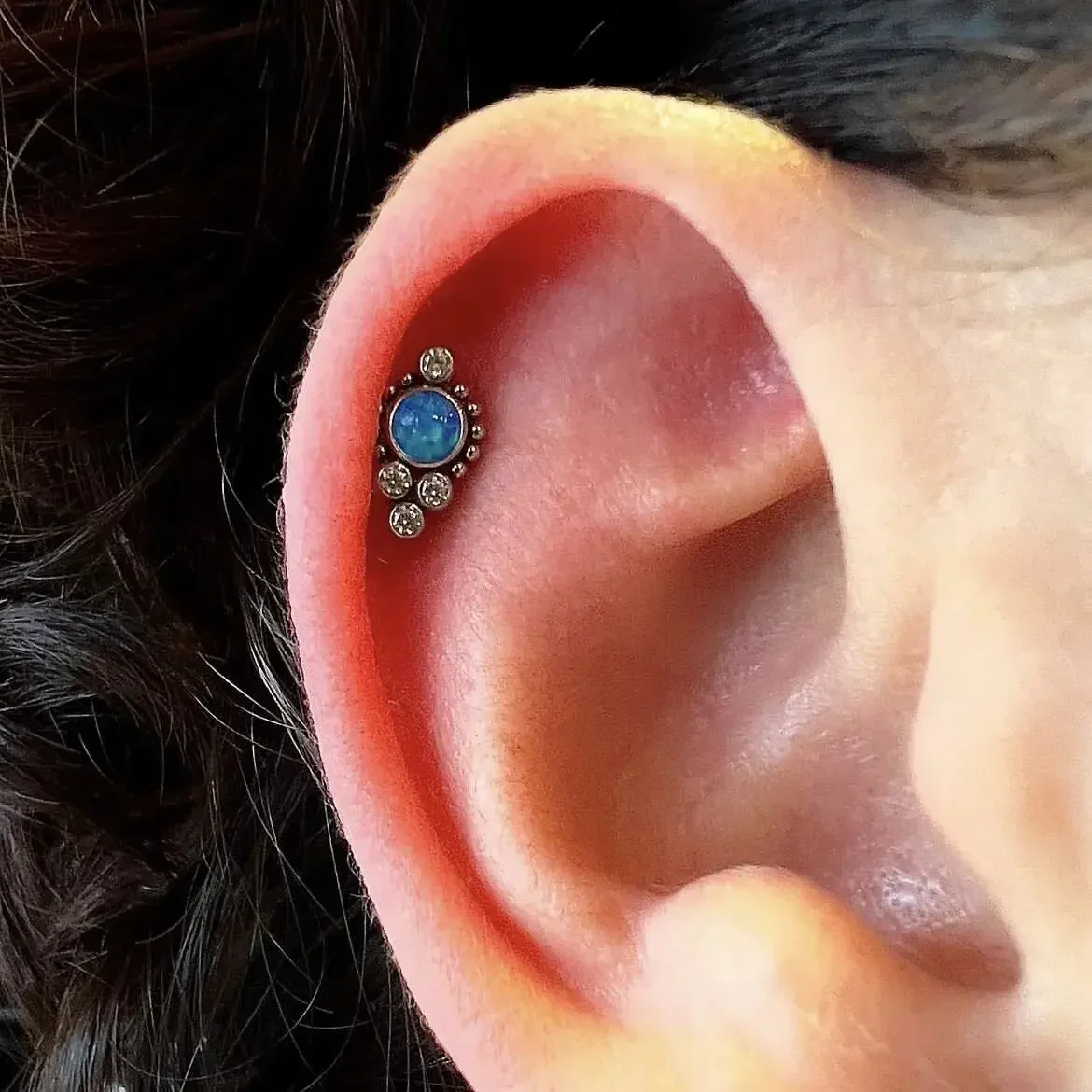 ASTM F136 Titanium Piercing Cartilage Ear Studs Zircon Opal Agate Labret Lip Tragus Christmas Gift Body Jewelry for Women