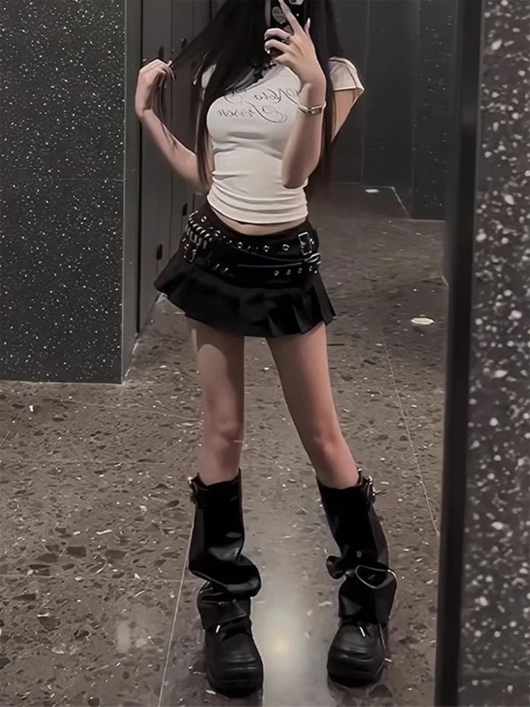 

Bla Rivet Low Waist Тяжелая рабочая юбка Женская летняя юбка трапециевидной формы Y2K Нелегкая юбка f-длины